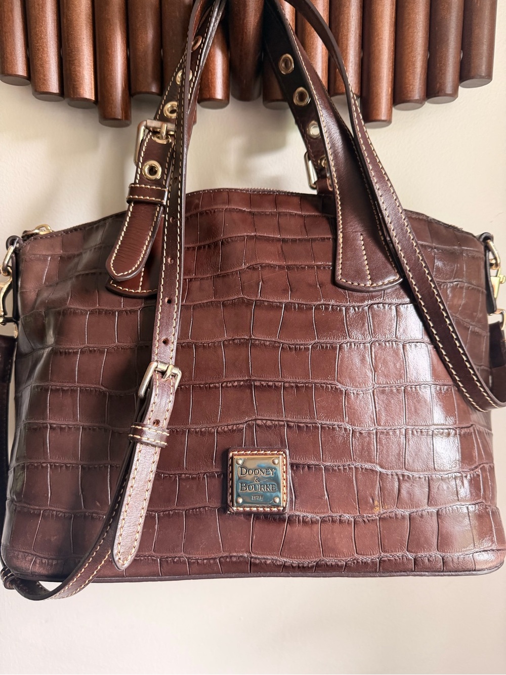Dooney & Bourke Trina Satchel Brown Croc-Embossed Leather Shoulder Bag
